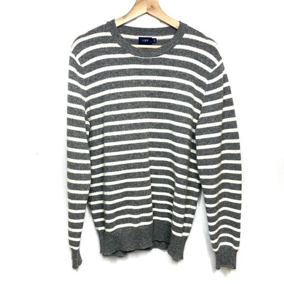 J. Crew Factory gray and white striped lambs wool sweater size L - Picture 1 of 14